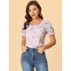thumbnail image 3 of Blusa floral Campesina Allegra K con volantes y Manga Corta para Mujer Rosado morado XL, 3 of 6