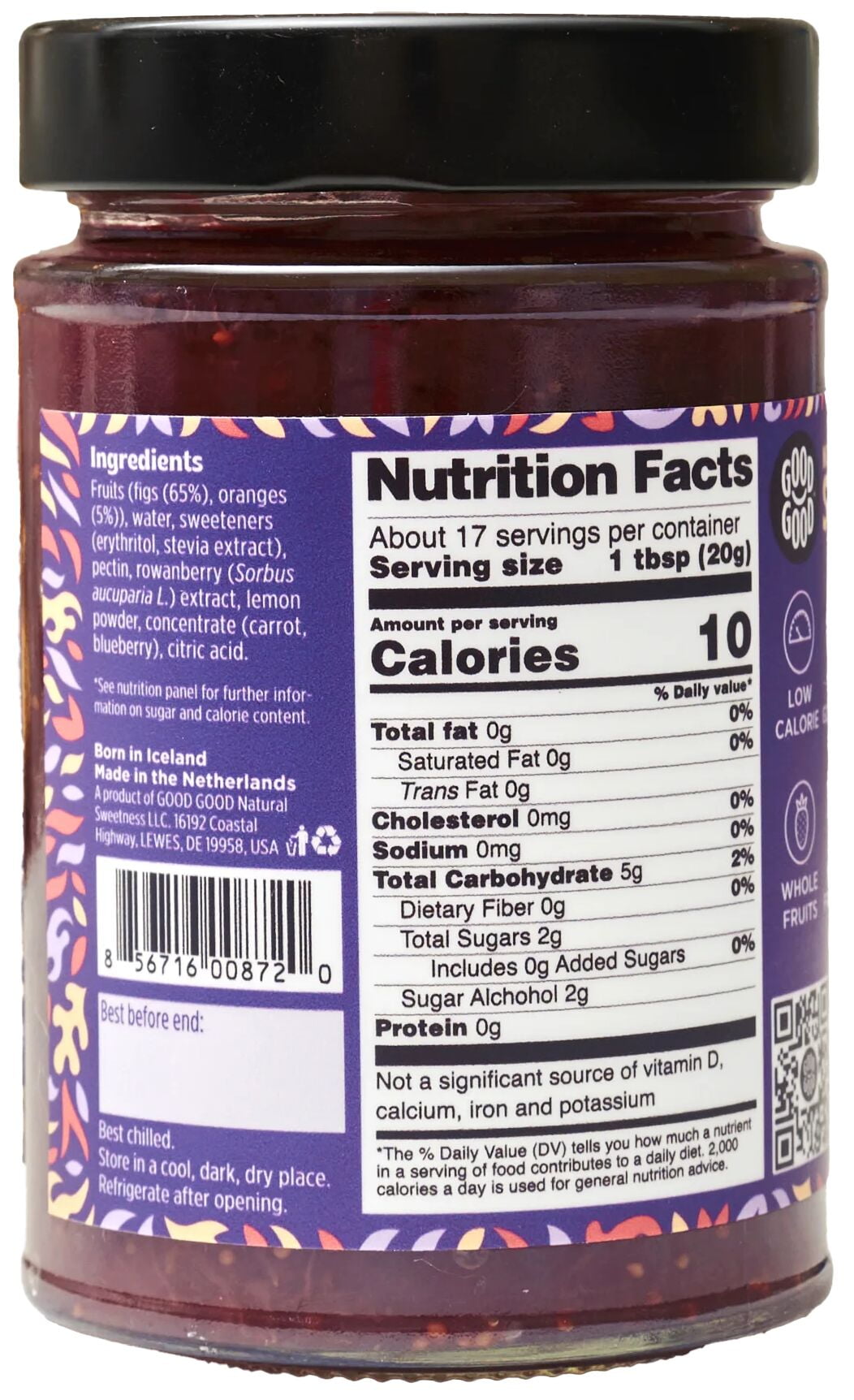 GOOD GOOD No Added Sugar Fig Jam, Low Calorie, Keto Friendly, 12 oz, 2 pack