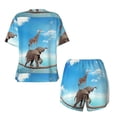 thumbnail image 6 of Wukai Elephant Giraffe Print Women's Pajama Set - Short-Sleeve Top and Shorts with Elastic Waistband and Pockets for Loungewear, Yoga, and Casual Wear-4X-Large, 6 of 8