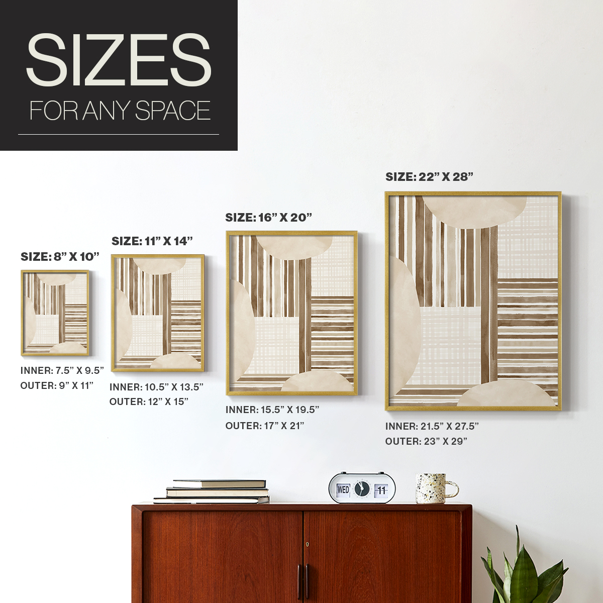 Neutral Stripes in Gold Solid Wood 8 x 10 Framed Print