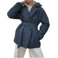 thumbnail image 3 of YOIAVAIOY Women's Belted Puffer Jacket Notched Lapel Down Coat Open Front Cardigan Overcoat Winter Warm Outwear Gray L, 3 of 7