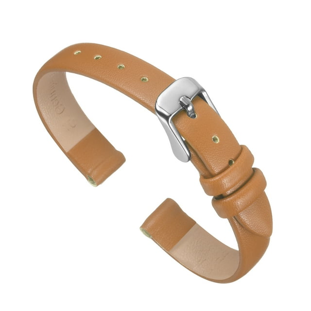 Correa de Cuero Uxcell, Correa de Reloj de Cuero Lisa y Plana para Hombres y Mujeres, Marrón, Tono Plateado 10mm