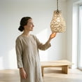 thumbnail image 2 of Hand-Woven Boho Pendant Lamp Shade, Vintage Rattan Wicker Hanging Light Cover, Handmade Rustic Decorative Lamp Shade For Living Room, Bedroom, Dining Area, Cafe,, 2 of 7
