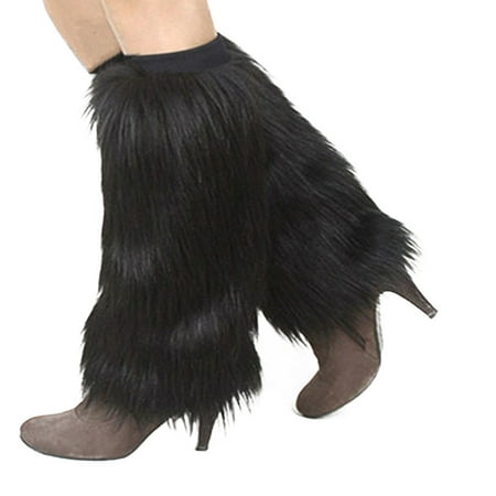 

harmtty Winter Women Boot Covers Furry Faux Fur Soft Leg Warmers Black 20cm