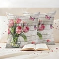 thumbnail image 3 of Pink Tulip Outdoor Waterproof Pillow Covers, Vintage Spring Floral Retro Art Butterfly Wooden Decorative Square Throw Pillowcase Sofa Cushion Sham for Patio/Couch/Chair, 20"x20" 2 Pack, 3 of 8