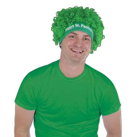 Beistle Club Pack of 12 Green "Happy St. Patrick's Day" Curly Headband Wigs - Adult Sized