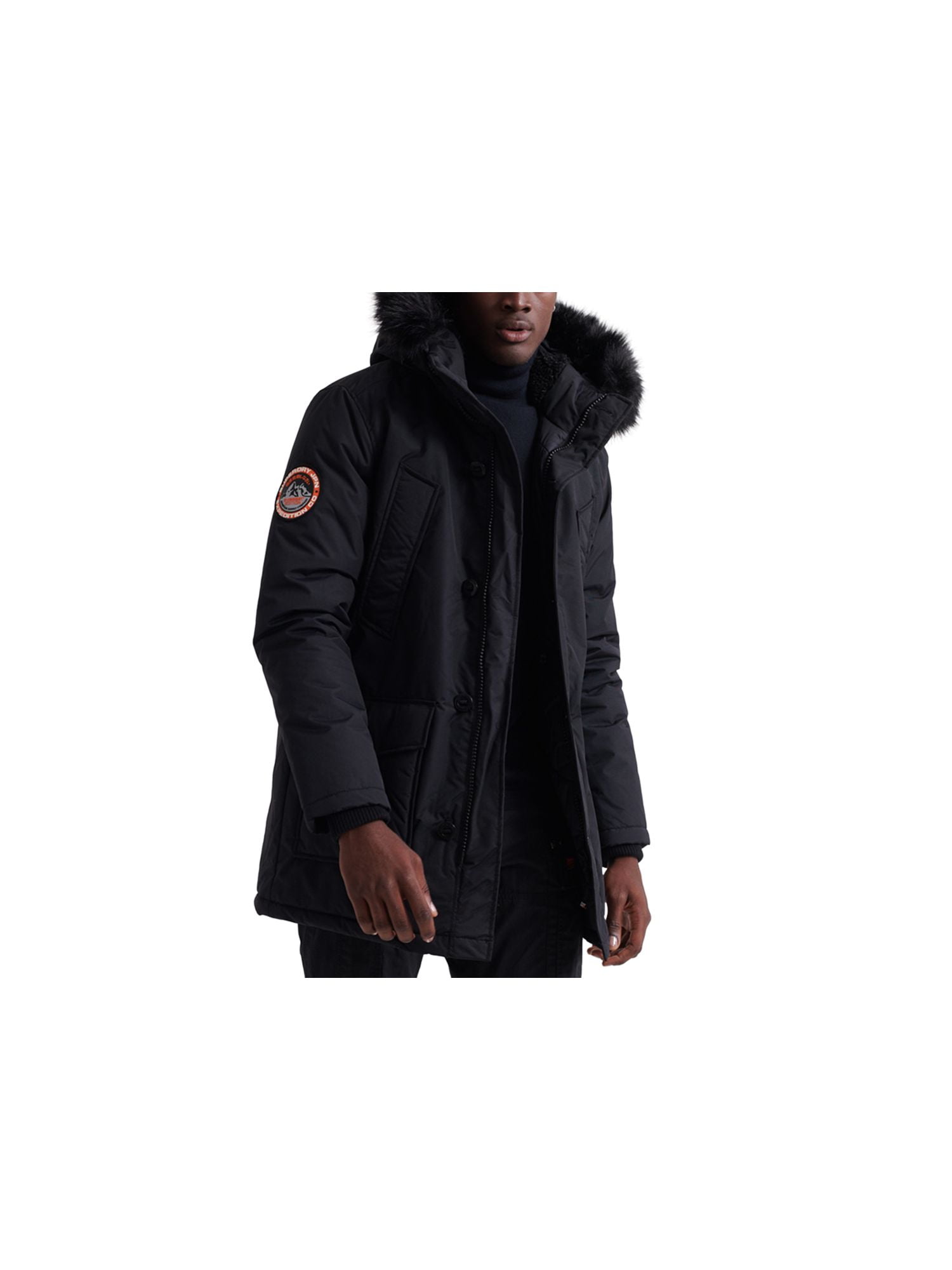 superdry black fur hood coat
