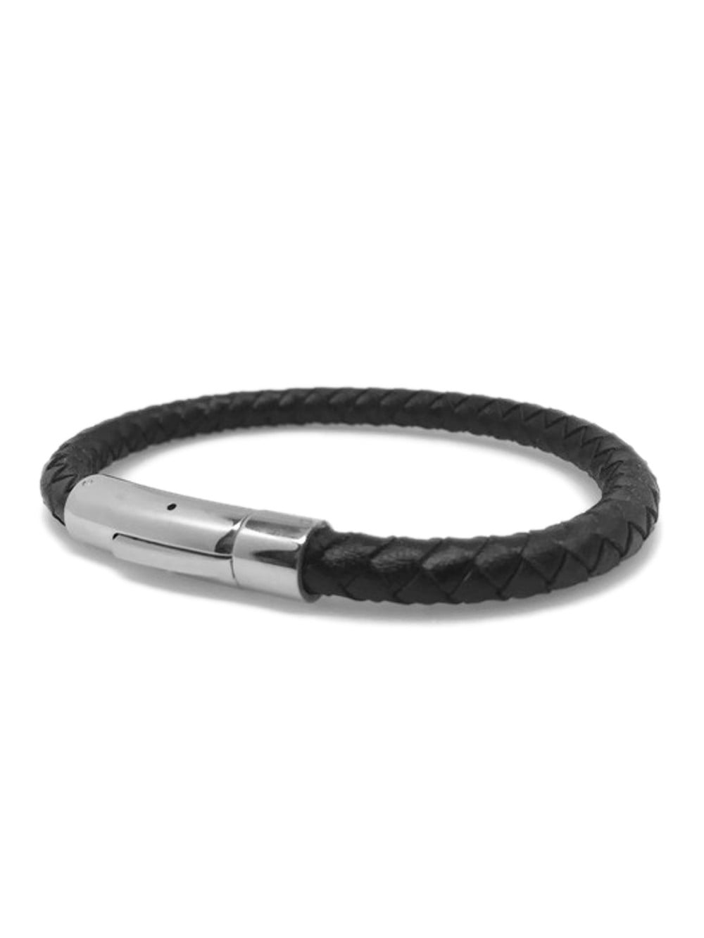 Mens Braided Black Leather Bracelet With Double Stainless Steel Locking Clasp 7 5 Inch Mens Braided Black Leather Bracelet With Double Stainless Steel Locking Clasp 7 5 Inch