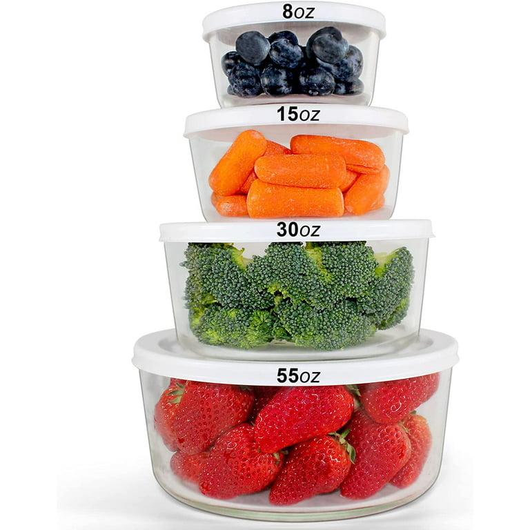 Oven Safe Glass Food Storage Container Set with Plastic Lids - 4