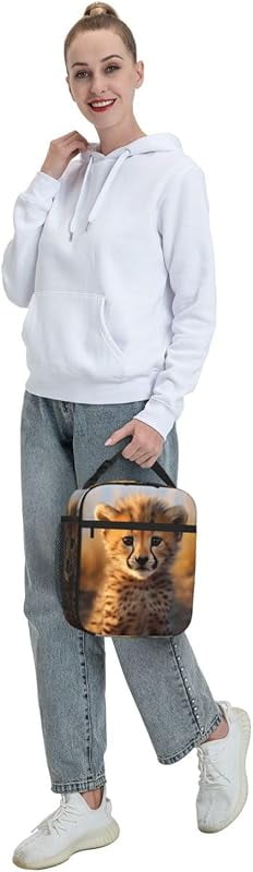 Cute Young Cheetah Lunch Box Funny Animals Golden Light Lunch Bag Insulated Reusable Portable Lunch Tote Cooler Bag For Men Women Teens, Office Work Travel Lunchbox