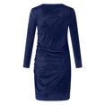 thumbnail image 5 of dresses for women Womens Solid Color Wrap V Neck Long Sleeve Velvet Bag Hip Ruched Cocktail Party Dress, 5 of 8