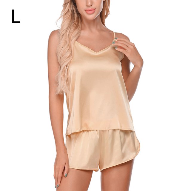 Conjunto de ropa de dormir para mujer Encantador chaleco con cuello en V, pantalones cortos, camisón, caqui, L Vogacara XX000231-23