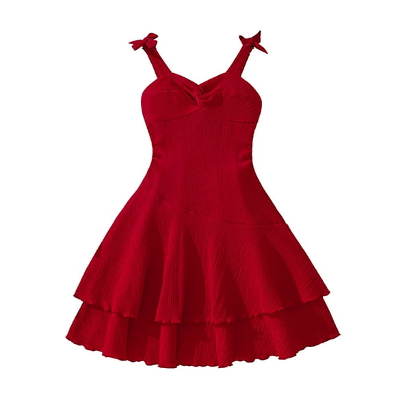 XEGLSBU Girls Dresses Size 14-16 Winter Kids Stylish Summer Girls Dress with Waist Design Sleeveless Spaghetti Strap Casual Outfit for Teen Red Size 7-8 Years