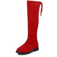thumbnail image 6 of Girls Knee High Boots Suede Round Toe Casual Dress Long Booties Lace up Zipper Mid Calf Winter Fall Boots Red 11 Little Kids, 6 of 7