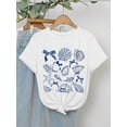thumbnail image 3 of Women Loose Fit Seashell Print Round Neck Short Sleeve T-Shirt, Suitable For Summer, 3 of 6
