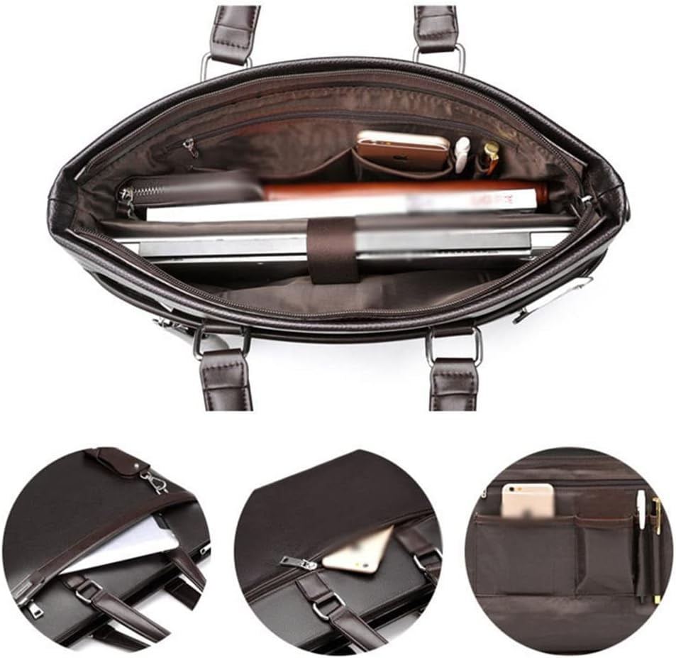 RKXQT 3pcs Set Men Briefcase Leather Male Business Office Bags Men's Briefcase Brown Laptop Briefcase