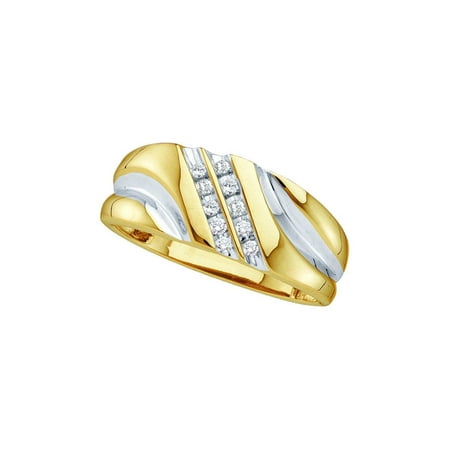 Unv20992 Round Ring - 10kt Yellow Gold Mens Round Diamond 2-tone Wedding Anniversary Band Ring 1/8 Cttw