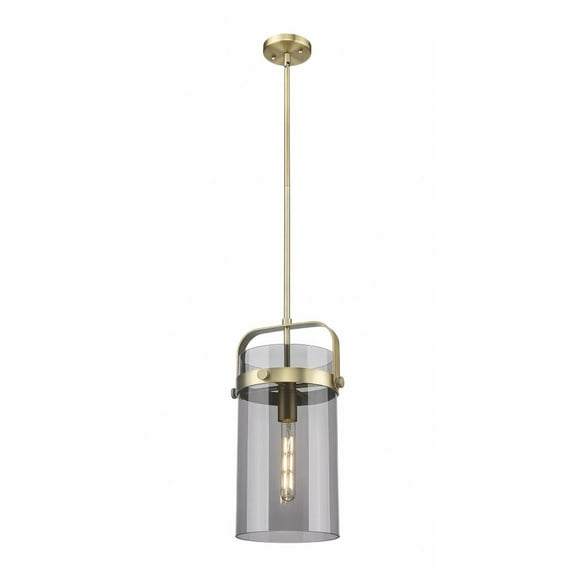 Innovations Lighting  Pilaster - 1 Light 8" Stem Hung Pendant Brushed Brass/Plated Smoke