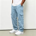 thumbnail image 4 of Domuza Mens Cargo Sweatpants Straight Wide Leg Baggy Pants Drawstring Elastic Waist Jogger Sweatpant Stretch Trouser with Pockets, 4 of 8