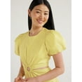thumbnail image 3 of Scoop Women's Cut Out Midi Dress with Puff Sleeves, Sizes XS-XXL, 3 of 4