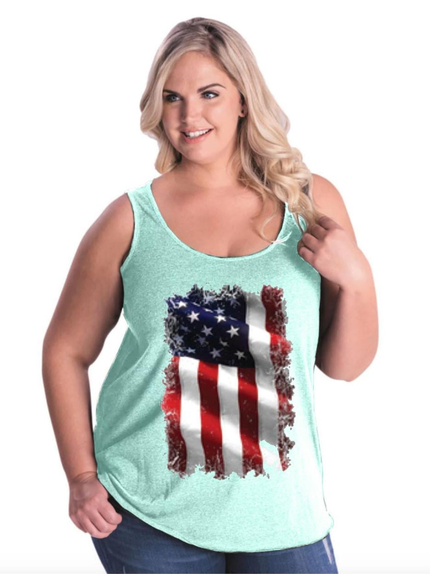 IWPF Womens and Womens Plus Size Patriotic American Flag Curvy Tank