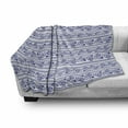 thumbnail image 2 of Folk Soft Flannel Fleece Blanket, Traditional Pattern with Horizontal Order Ornaments with Swirling Flowers, Cozy Plush for Indoor and Outdoor Use, 50" x 70", Dark Violet and White, by Ambesonne, 2 of 5