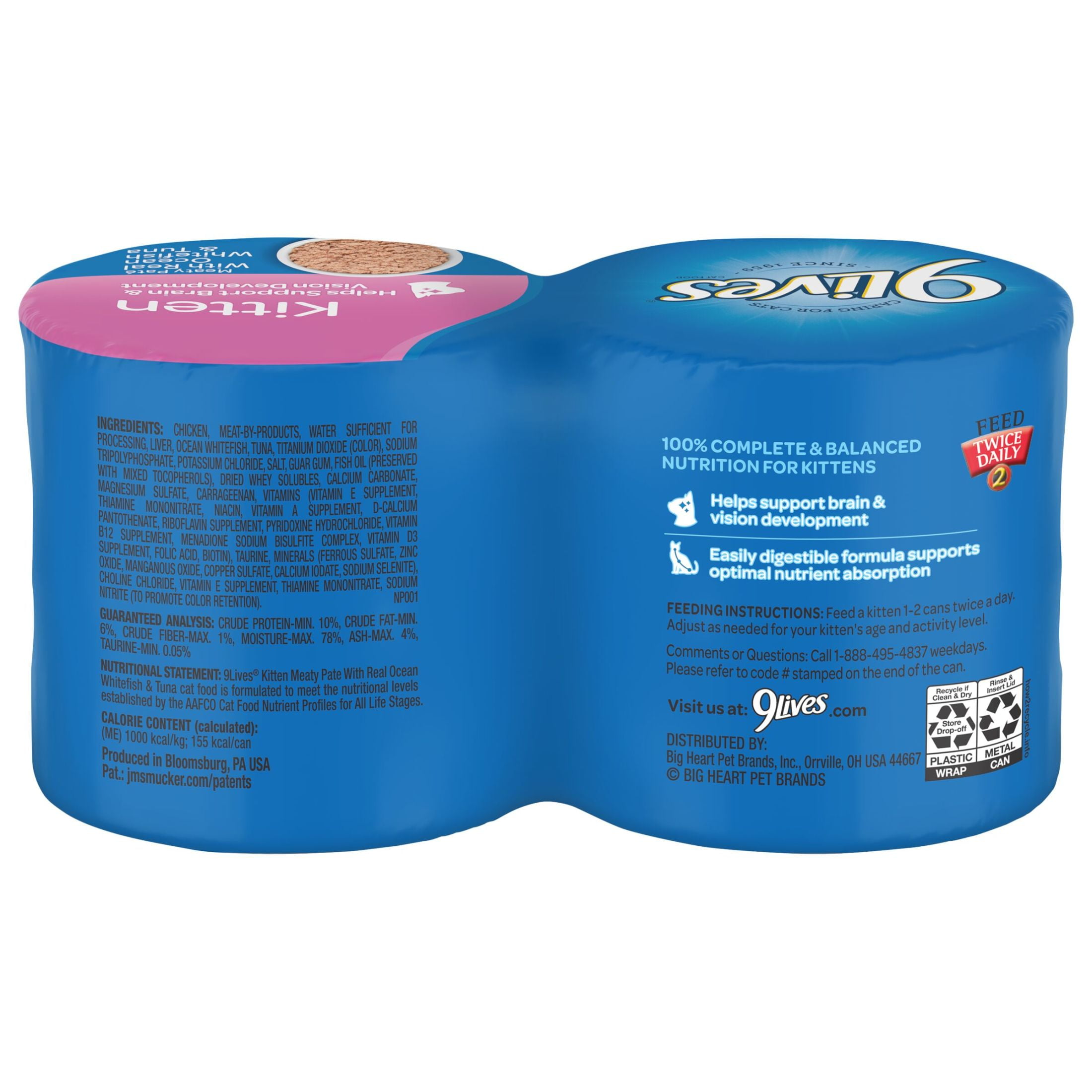 9Lives Wet Kitten Food, Meaty Paté with Real Ocean Whitefish & Tuna, 5.5 Ounce Can (Pack of 4)