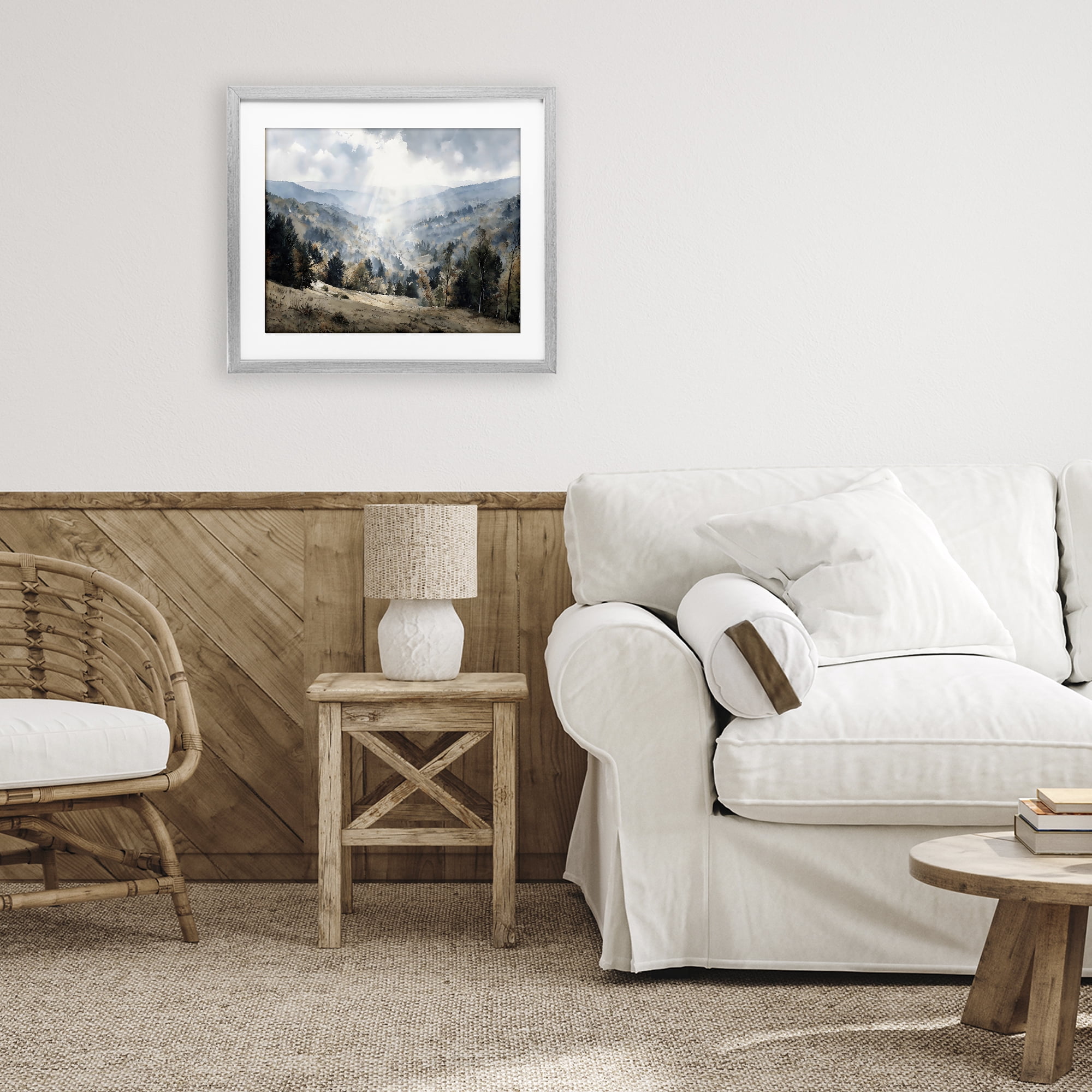Stupell Industries Sunlit Fall Valley Beams Gray Framed Print Under Glass, design by Franklyn Gregory
