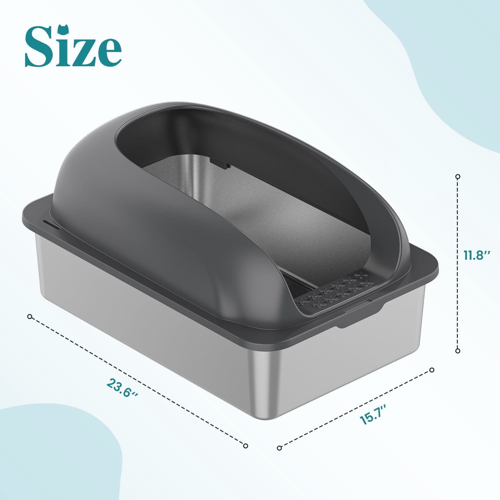 CONCETTA 24in Stainless Steel Cat Litter Box with Lid, Large Cat Litter Box for Cats, High Wall Sides, Anti-Urine Leakage, Easy Cleaning, Scoop and Mat Included, Dark Grey