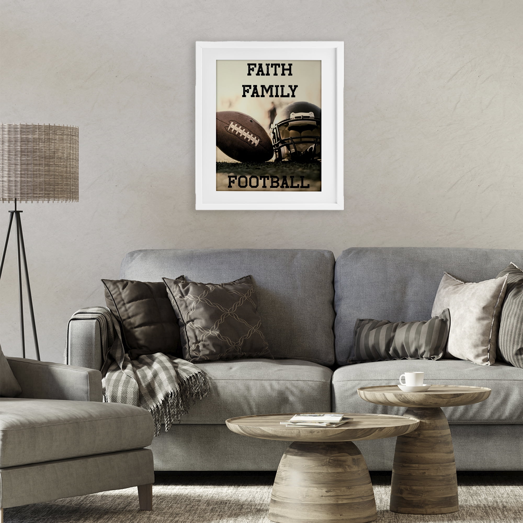 Stupell Industries Faith Family Football White Framed Print Under Glass, design by Jesse Keith