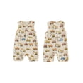 thumbnail image 2 of BemeyourBBs Newborn Baby Boy Summer Clothes Infant Baby Boys Farm Outfit Waffled Knit One Piece Romper 0 3 6 9 12 Months Sleeveless Excavator Tractor Print Half Button Jumpsuit Shorts, 2 of 8