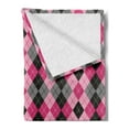 thumbnail image 2 of Abstract Soft Flannel Fleece Blanket, Argyle Motif with Diamonds and Lozenges Infinite Symmetric Stripes Image, Cozy Plush for Indoor and Outdoor Use, 50" x 60", Baby Pink Black Grey, by Ambesonne, 2 of 5
