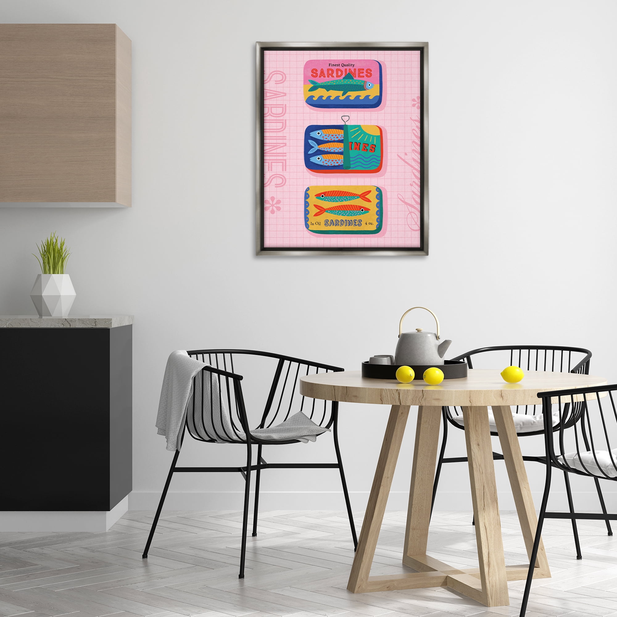 Stupell Industries Bright Sardine Can Designs Food & Beverage Painting Gray Floater Framed Canvas Art Print Wall Art, 25 x 31