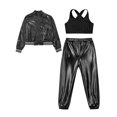 thumbnail image 3 of Miutii Kids Girls Street Hip Hop Dance Outfits Long Sleeve Shiny Metallic Bomber Jacket Vest and Harem Trousers Set Black 6, 3 of 5