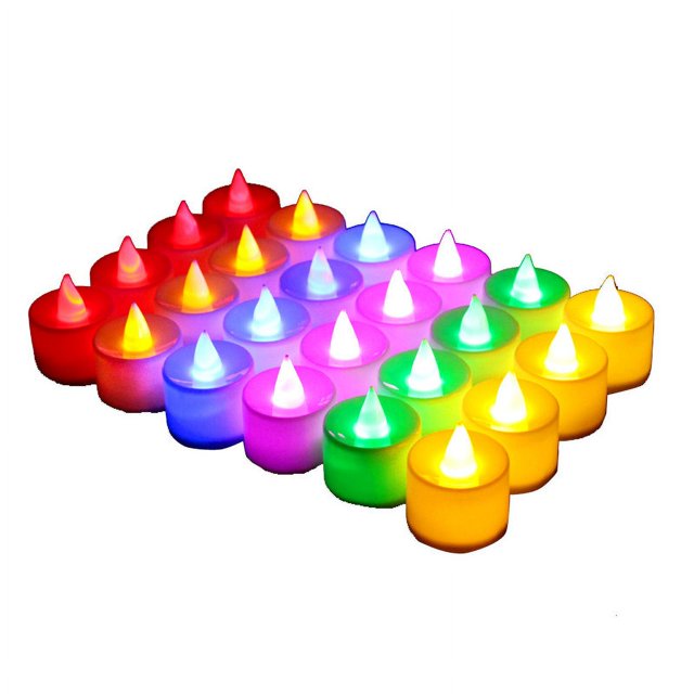 Paquete de 24 velas candelita sin llama - 7 luces LED de té que cambian de color con pilas - Velas falsas electrónicas - Decoraciones