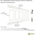 thumbnail image 2 of Ekena millwork 94 1/2"L (Adjustable 40"H to 44"H) Ashford Square Panel Traditional Wainscot Paneling Kit, 2 of 10
