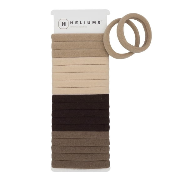 Heliums Soft Hair Ties - No Damage Seamless Nylon Fabric Bands, Stretchy Ponytail Holders for Thin & Thick Hair - Standard 1.5 Inch, Neutrals, 20 Pack