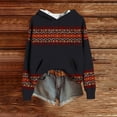 thumbnail image 3 of Women's Crewneck Sweatshirts Imitation Knitted Hooded Sweaters 2025 Fall Winter Long Sleeve Tops Fashion Retro Printed Hoody Jackets Casual Loose Pullover Outwears with Pocket, 3 of 7