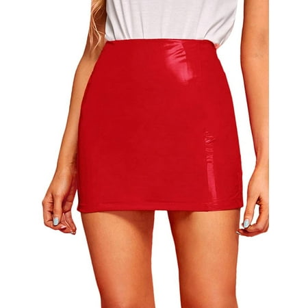 MakeMeChic Women's Neon Zip Back Leather Skirt PU Bodycon Short Mini ...