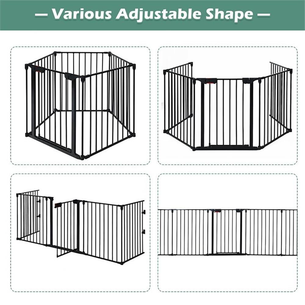 Maklaine Contemporary Steel Fireplace Safety Fence Hearth Gate in Black