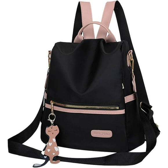 Mochila para mujer, mochilas para la escuela, la universidad, con lindo colgante, bolso de viaje con bolsillo abierto, mochila pequeña para viajes, mediana, negra
