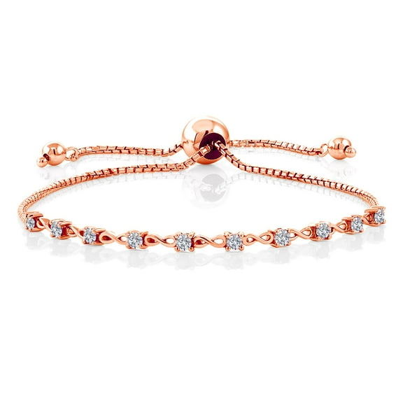 Gem Stone King 18K Rose Gold Plated Silver White Bracelet for Women | 0.65 Cttw | Gemstone Birthstone | Round 2.5MM | Fits up To 9 inch Wrist