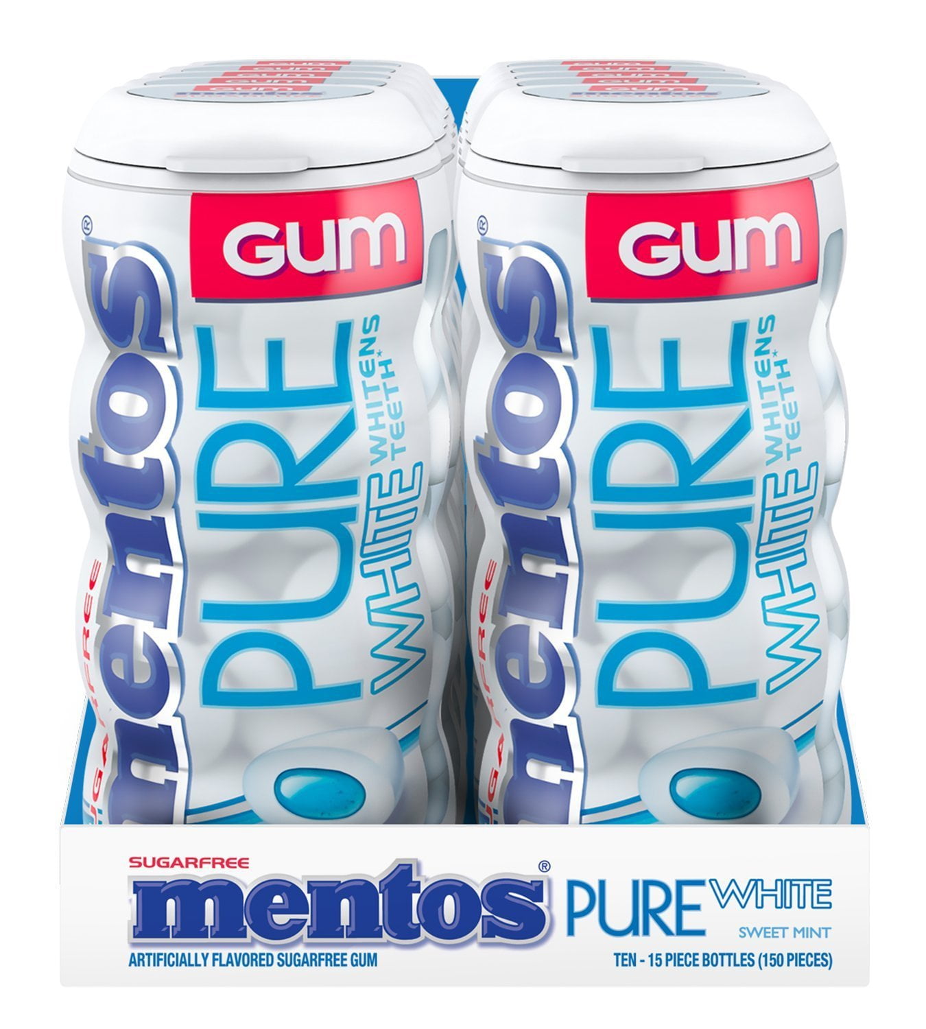 Mentos Gum Pocket Bottle, Pure White Sweet Mint, 1.06 Ounce Pack of 10