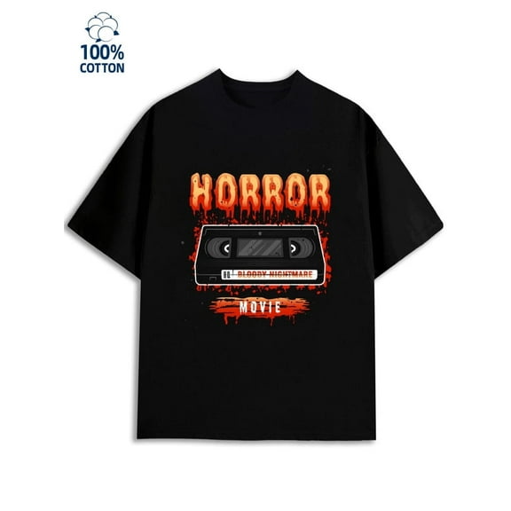 Horror Movie Tee mens retro 180G 100% Cotton black cat baggy Basic Unisex Shirt Graphic tshirts Retro Unisex Shirt Printed tshirts Original Unisex Shirt Crewneck tshirts