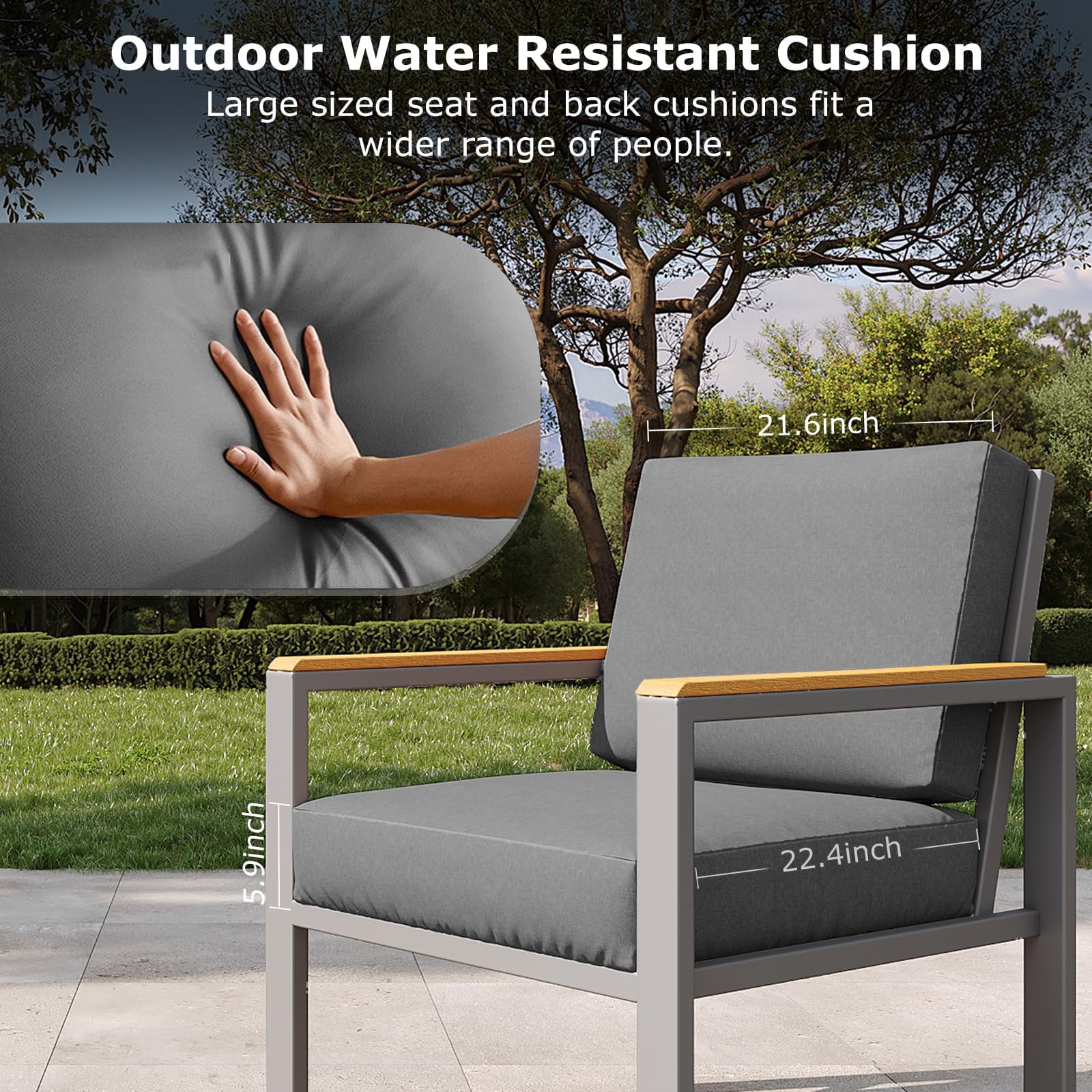 JXXM 4-Piece Outdoor Patio Conversation Set, Metal Furniture with Cushions & Coffee Table, Black
