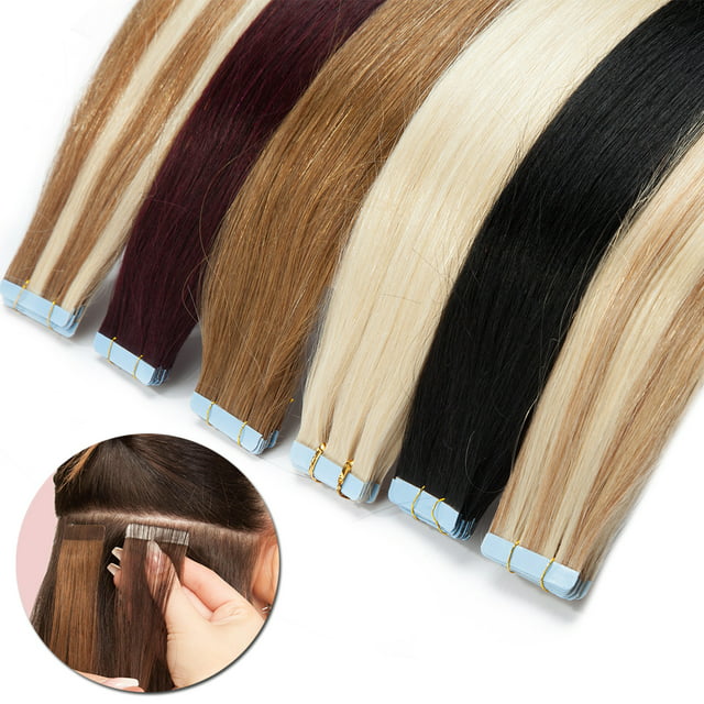 SEGO Tape in Hair Extensions 100% Real Remy Human Hair Long Straight ...