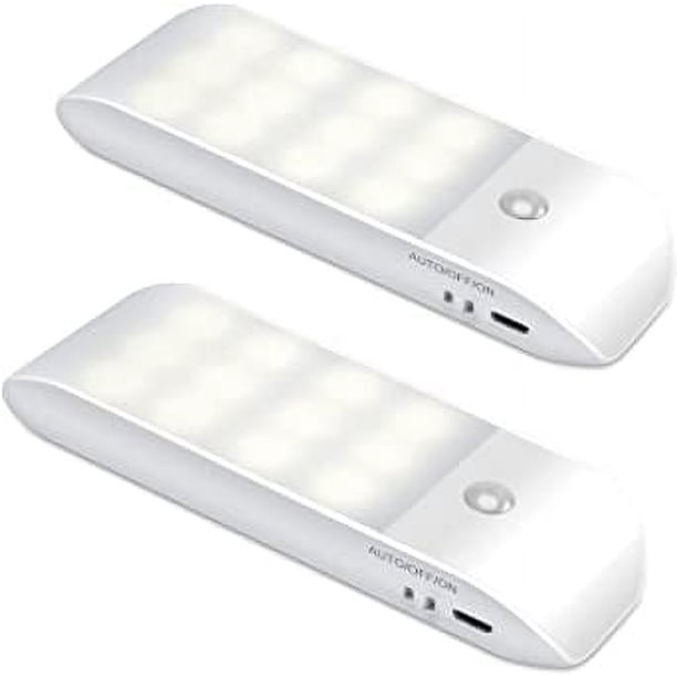 Luces con sensor de movimiento para interiores, paquete de 2 luces LED nocturnas recargables por USB con 3 modos (automático/encendido/apagado), luz adhesiva para armario con tiras magnéticas para la