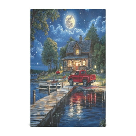 

WOBOGO Lakeside Night View Kitchen Towel 4 Piece Large Cotton Dishcloth Premium Absorbency Set with Hanging Loop