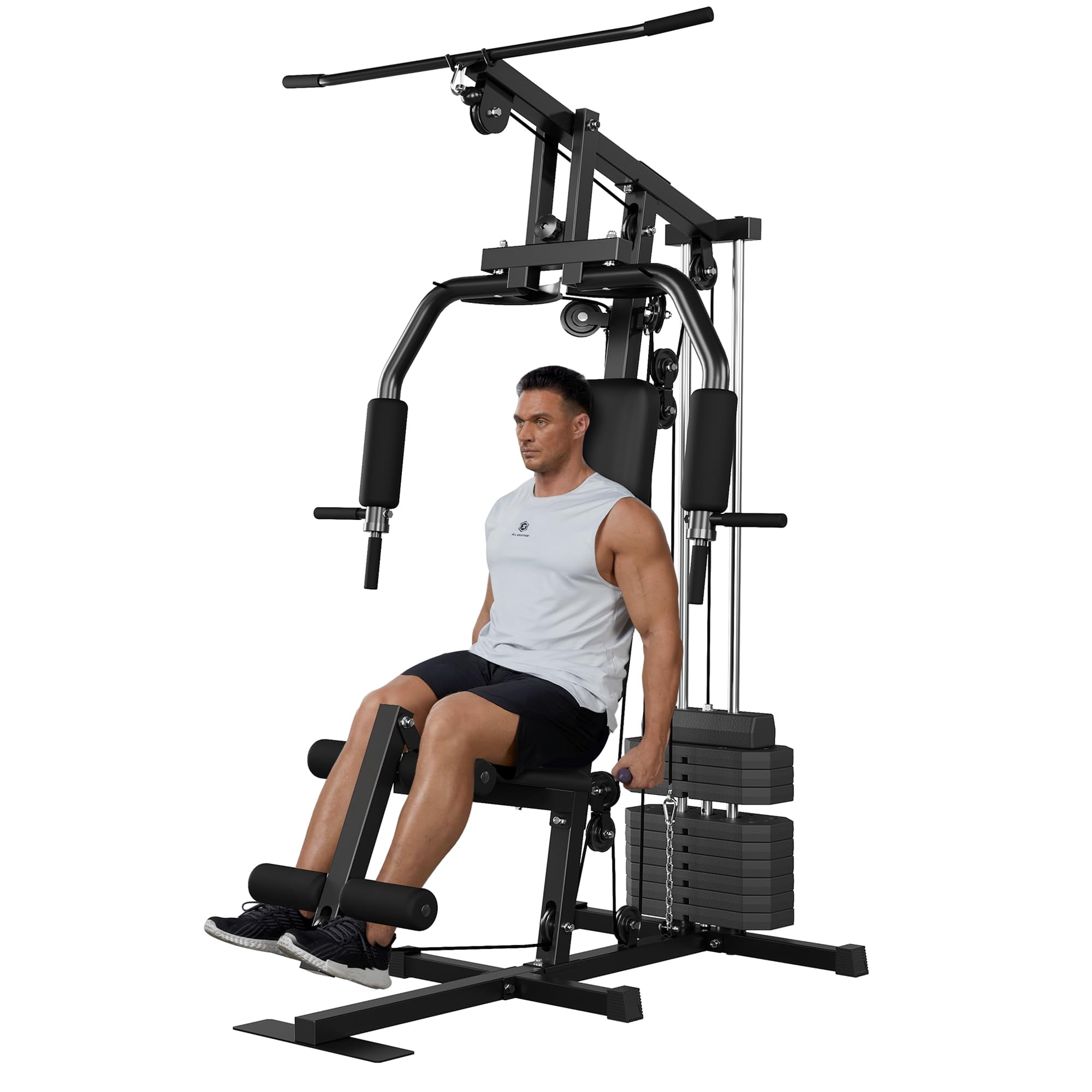 Kojooin Home Gym Equipment with 150LBS Weight Stack, All - in - One Exercise Station for Full Body Training with Preacher Curl Pad and Leg Developer