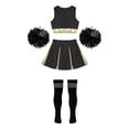 thumbnail image 4 of Alvivi Kids Girls Cheerleading Uniform Cheer Dance Costume Crop Top Pleated Skirt with Pom Pom Stock A Black&White 10, 4 of 5